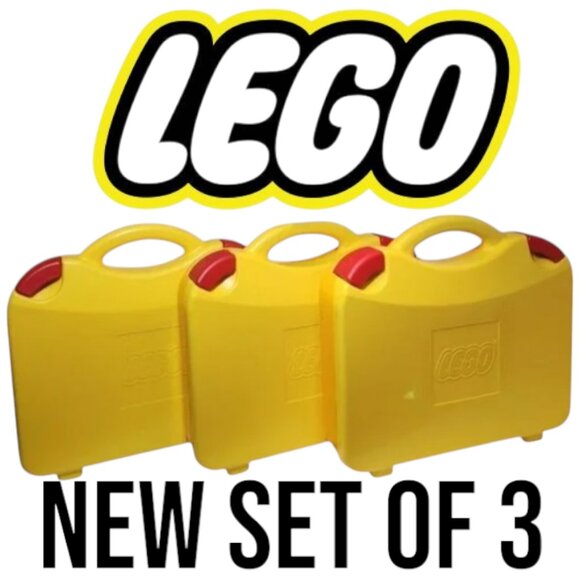 NEW 3X LEGO Yellow Plastic Carrying Carry Case Storage Box Bundle w Handle Divid - Picture 8 of 11